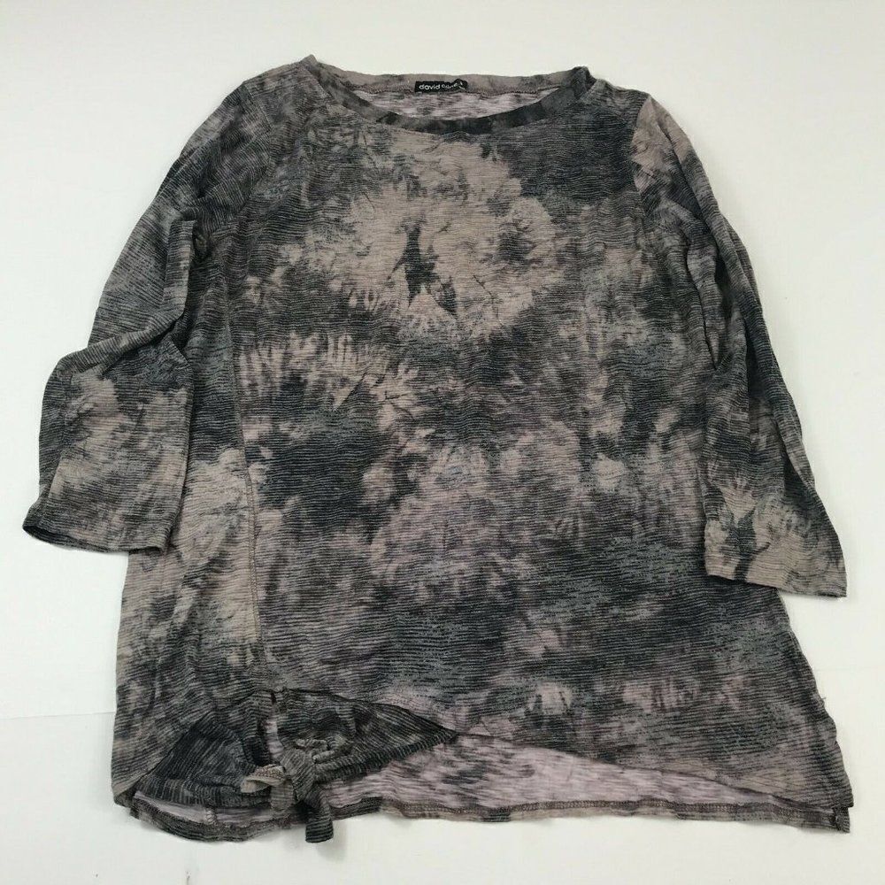 David Cline Womens Top Front Tie Dye Shirt 3/4 Sleeve Knit Pullover Gray S Small